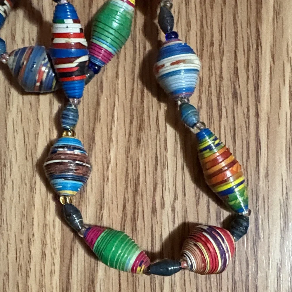 VINTAGE UGANDA HANDMADE RECYCLED PAPER BEADED MULTICOLOR 36